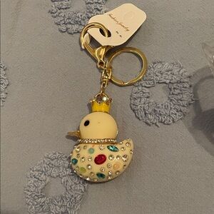 Cream color Duck Keychain with Crown and Gemstones